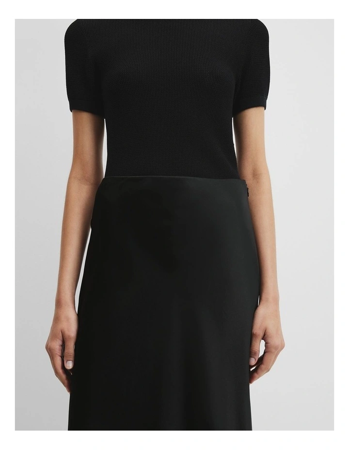 Satin Bias Skirt in Black image 3