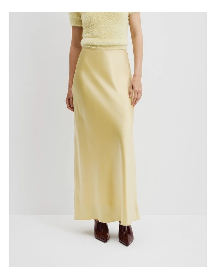 Satin Bias Skirt in Butter image 3