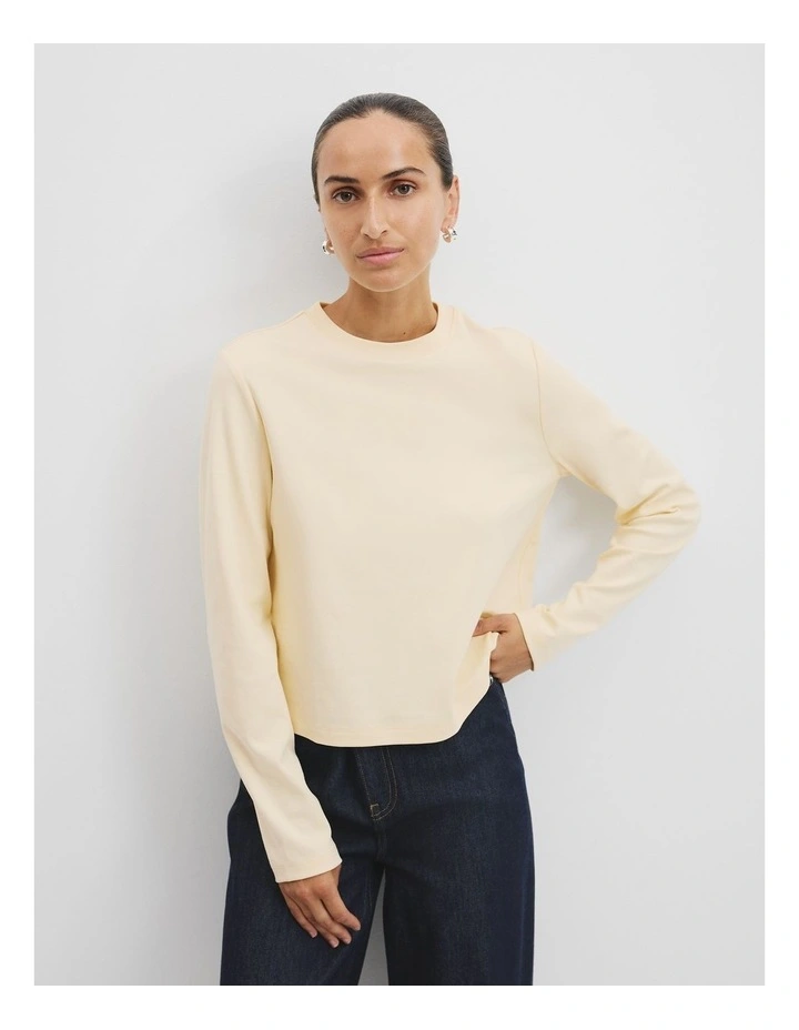 Australian Cotton Long Sleeve Slim Fit T-Shirt in Butter image 1