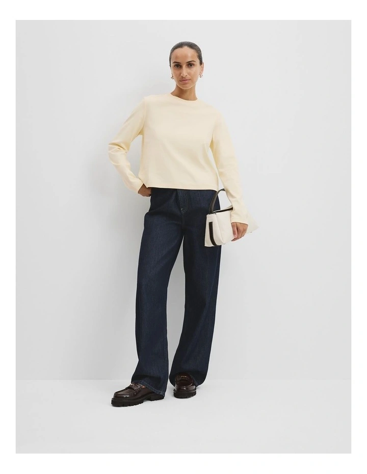 Australian Cotton Long Sleeve Slim Fit T-Shirt in Butter image 3