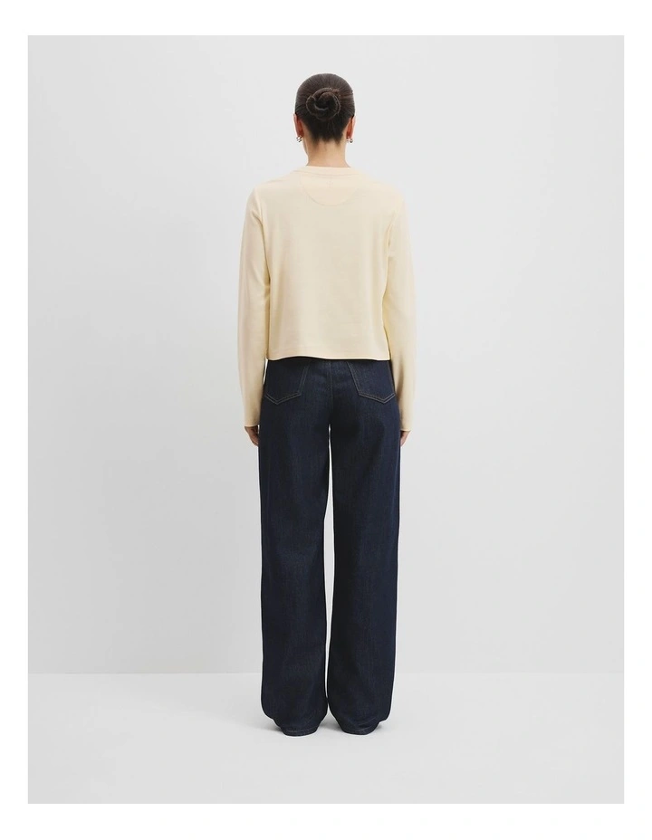 Australian Cotton Long Sleeve Slim Fit T-Shirt in Butter image 4