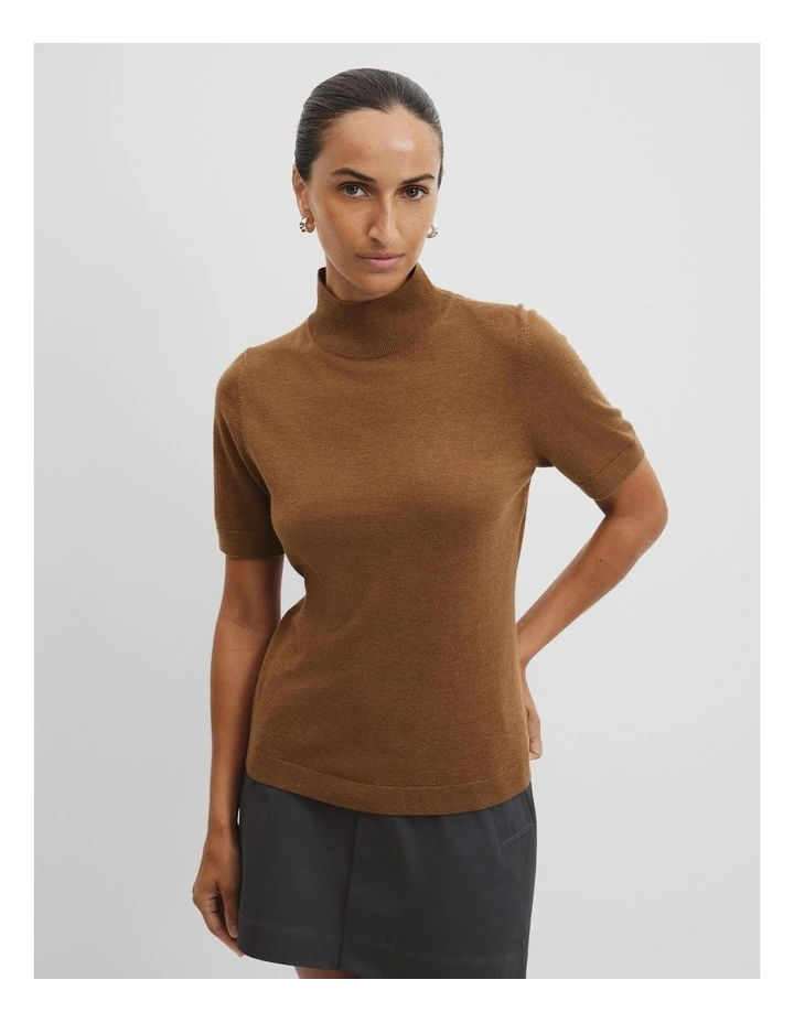 Australian Merino Wool Silk Short Sleeve Knit in Hazelnut image 1