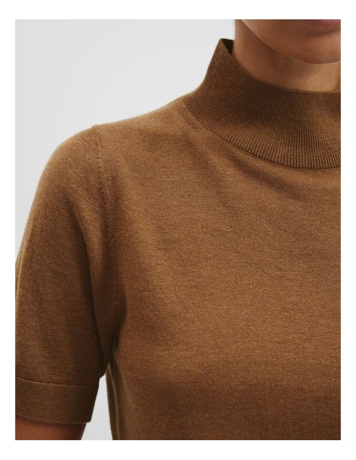 Australian Merino Wool Silk Short Sleeve Knit in Hazelnut image 2