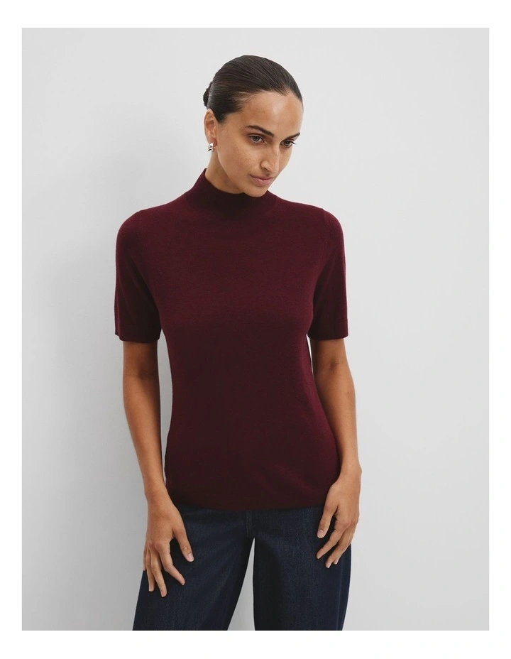 Australian Merino Wool Silk Short Sleeve Knit in Bordeaux image 1