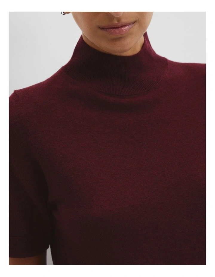 Australian Merino Wool Silk Short Sleeve Knit in Bordeaux image 2