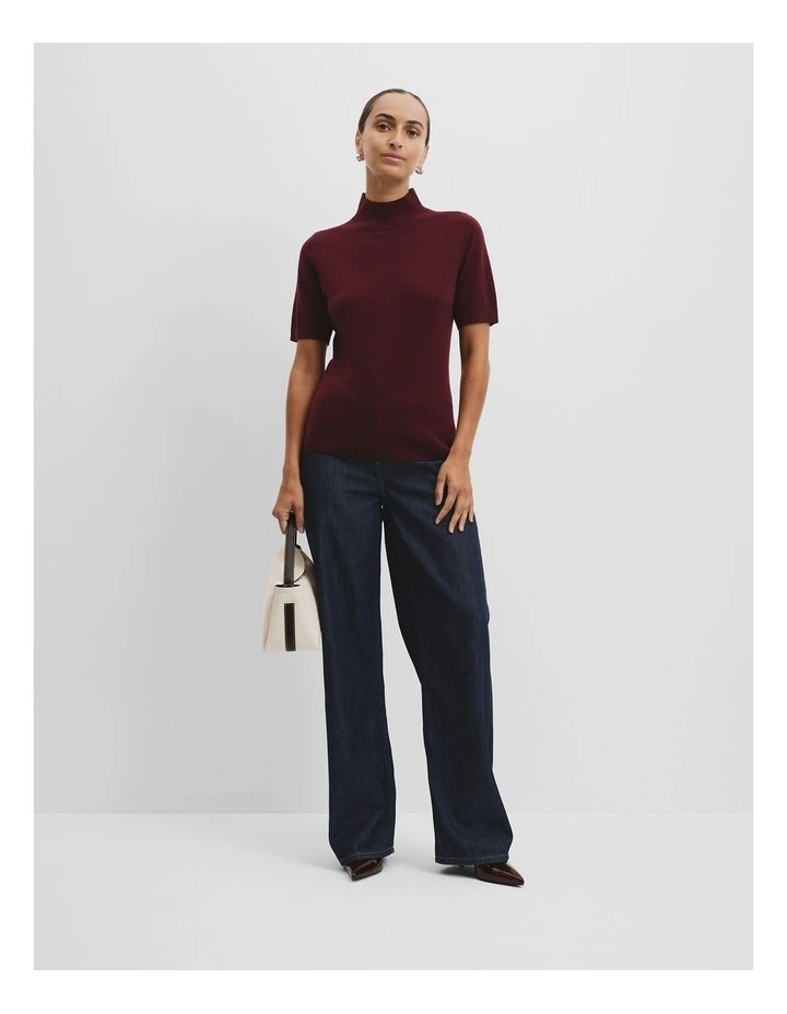 Australian Merino Wool Silk Short Sleeve Knit in Bordeaux image 3
