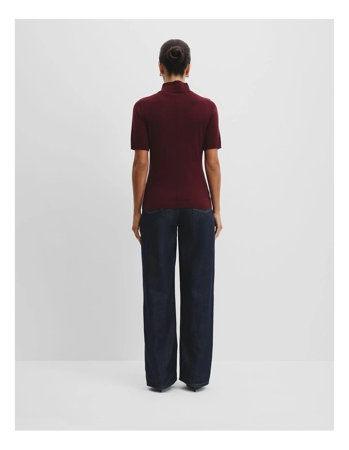 Australian Merino Wool Silk Short Sleeve Knit in Bordeaux image 4