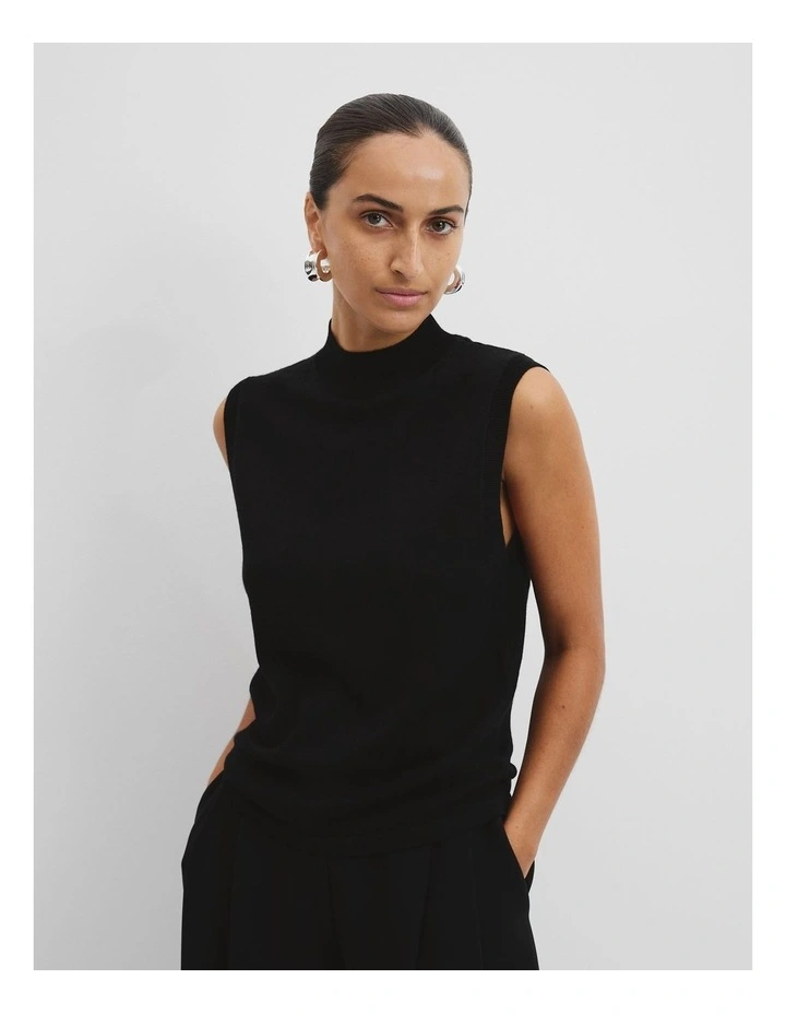 Australian Merino Wool Mock Neck Knit in Black image 1