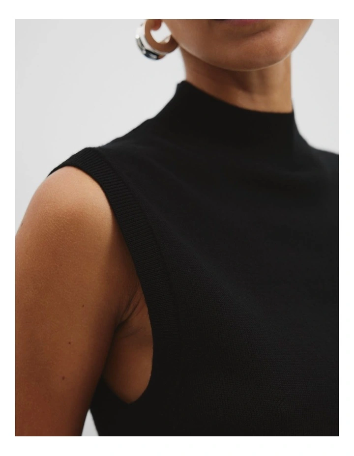 Australian Merino Wool Mock Neck Knit in Black image 2