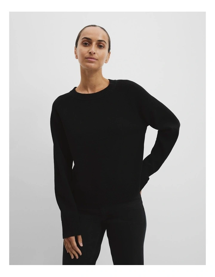 Organically Grown Cotton Linen Crew Knit in Black image 1