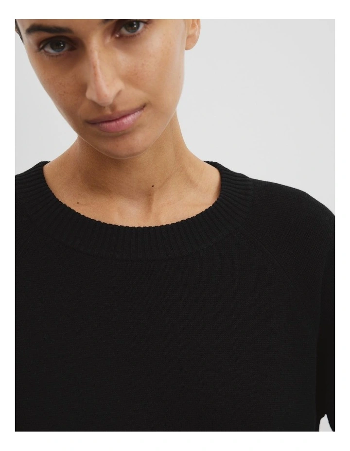 Organically Grown Cotton Linen Crew Knit in Black image 2