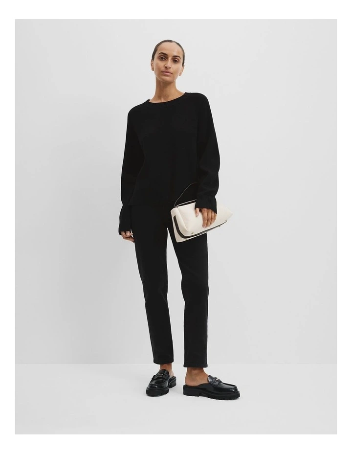 Organically Grown Cotton Linen Crew Knit in Black image 3