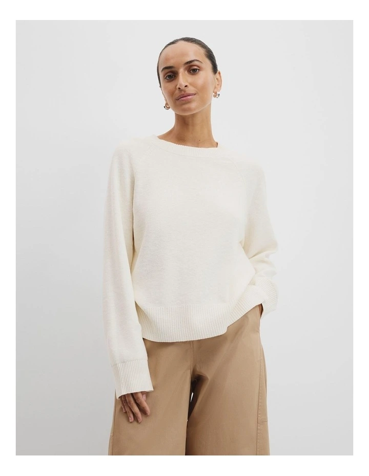 Organically Grown Cotton Linen Crew Knit in Antique White image 1