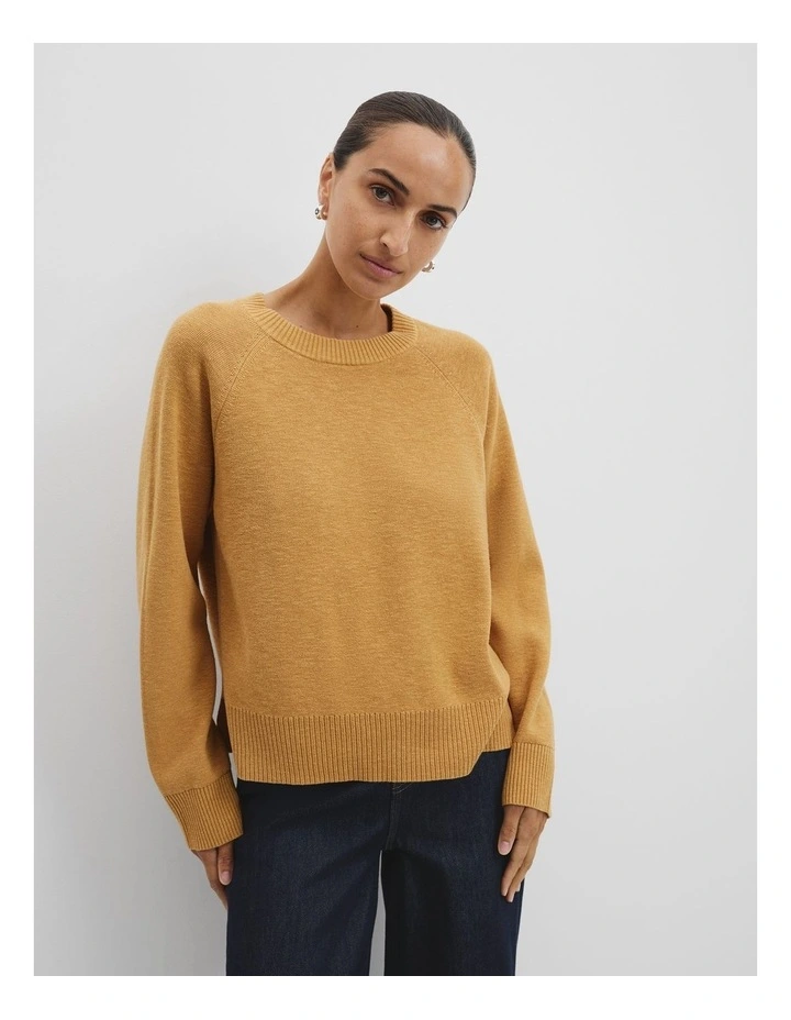 Organically Grown Cotton Linen Crew Knit in Ochre image 1