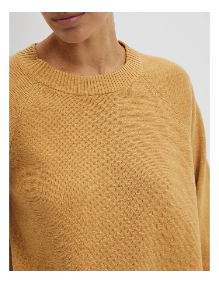 Organically Grown Cotton Linen Crew Knit in Ochre image 2