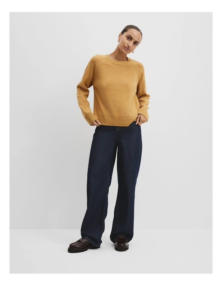 Organically Grown Cotton Linen Crew Knit in Ochre image 3