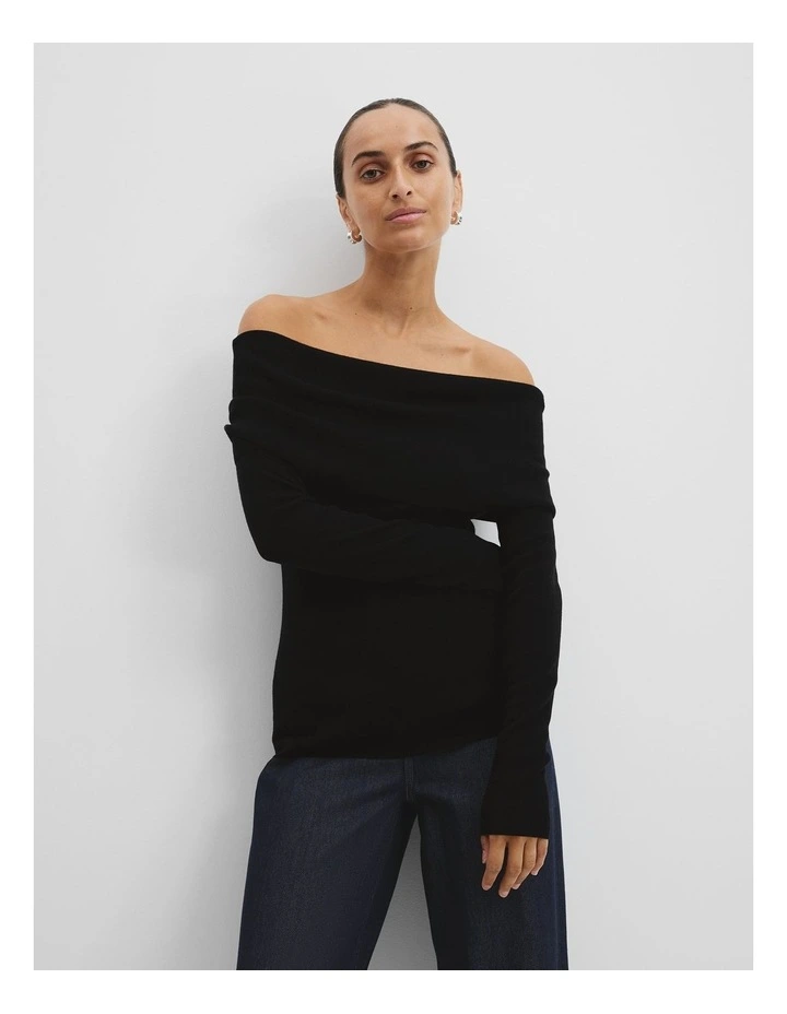 Off-shoulder Detail Knit in Black image 1