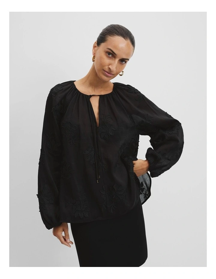 Blouson Applique Blouse in Black image 1