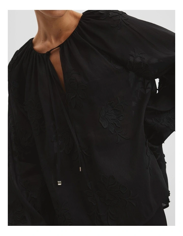 Blouson Applique Blouse in Black image 2