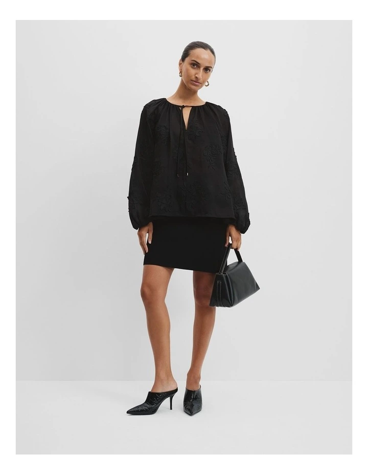 Blouson Applique Blouse in Black image 3