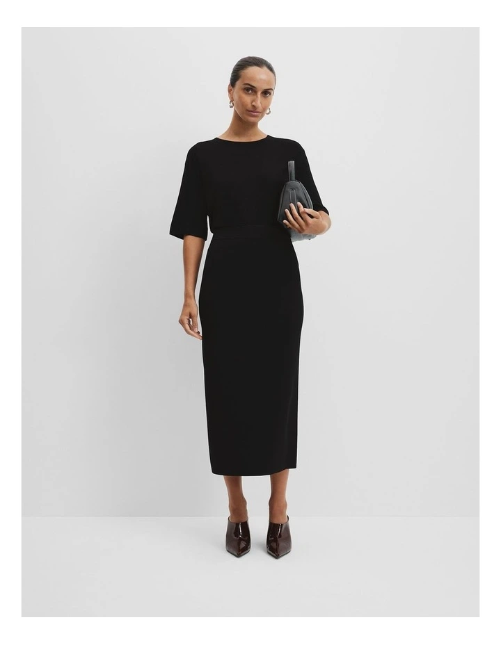 Compact Midi Knit Skirt in Black image 1