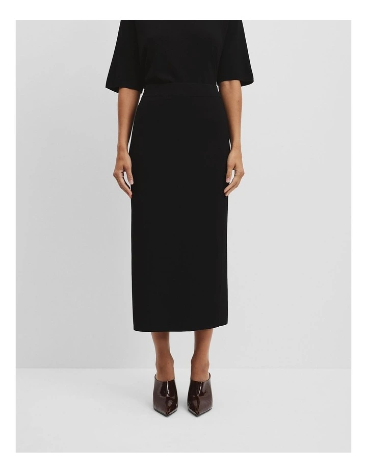 Compact Midi Knit Skirt in Black image 2