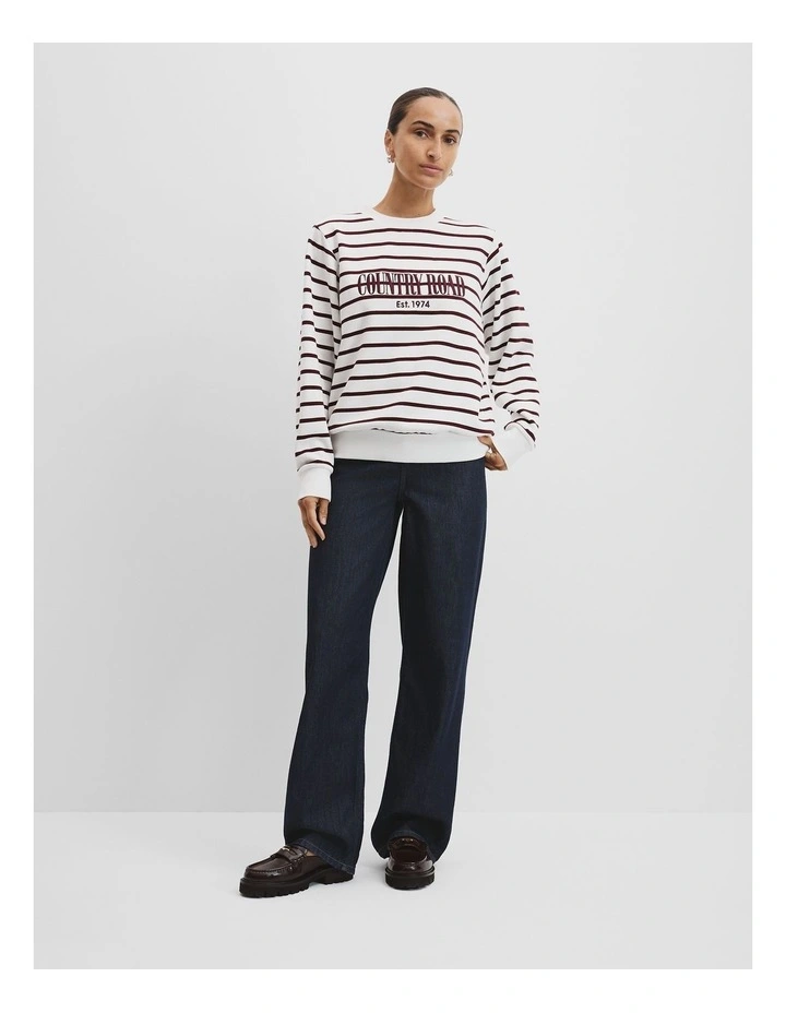 Australian Cotton Stripe Heritage Sweat in Bordeaux Stripe image 1