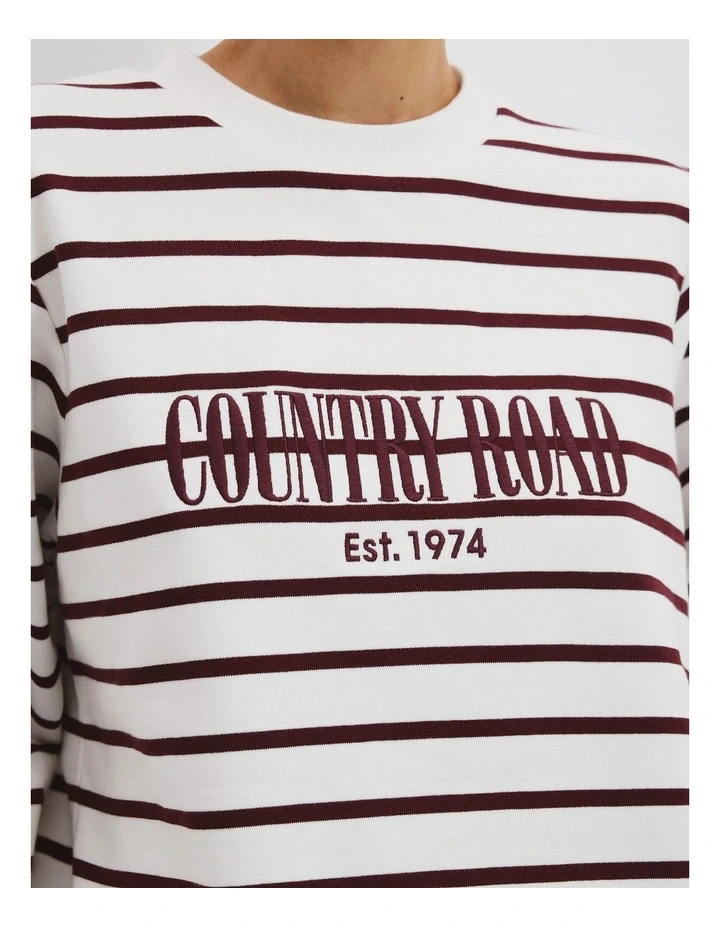 Australian Cotton Stripe Heritage Sweat in Bordeaux Stripe image 2