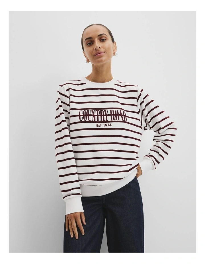Australian Cotton Stripe Heritage Sweat in Bordeaux Stripe image 3