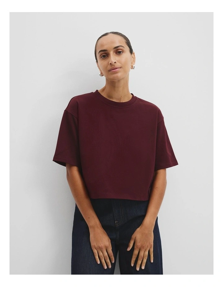 Australian Cotton Cropped T-shirt in Bordeaux image 2