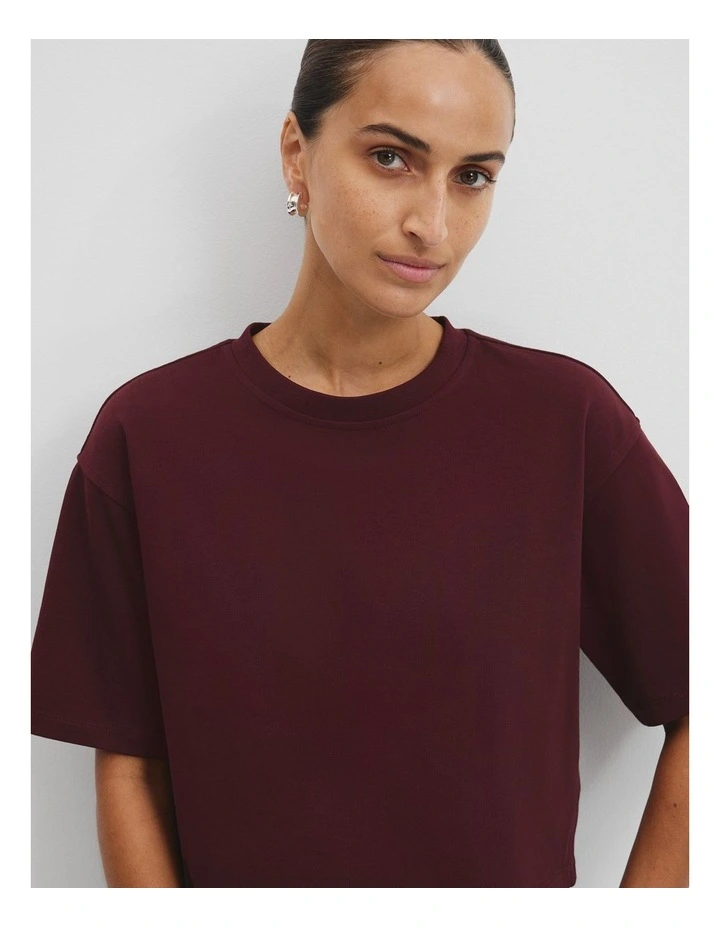 Australian Cotton Cropped T-shirt in Bordeaux image 3