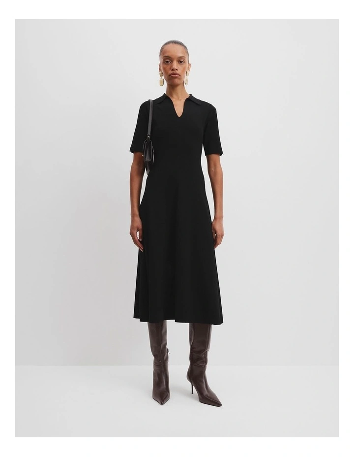 Compact Midi Knit Dress in Black image 1