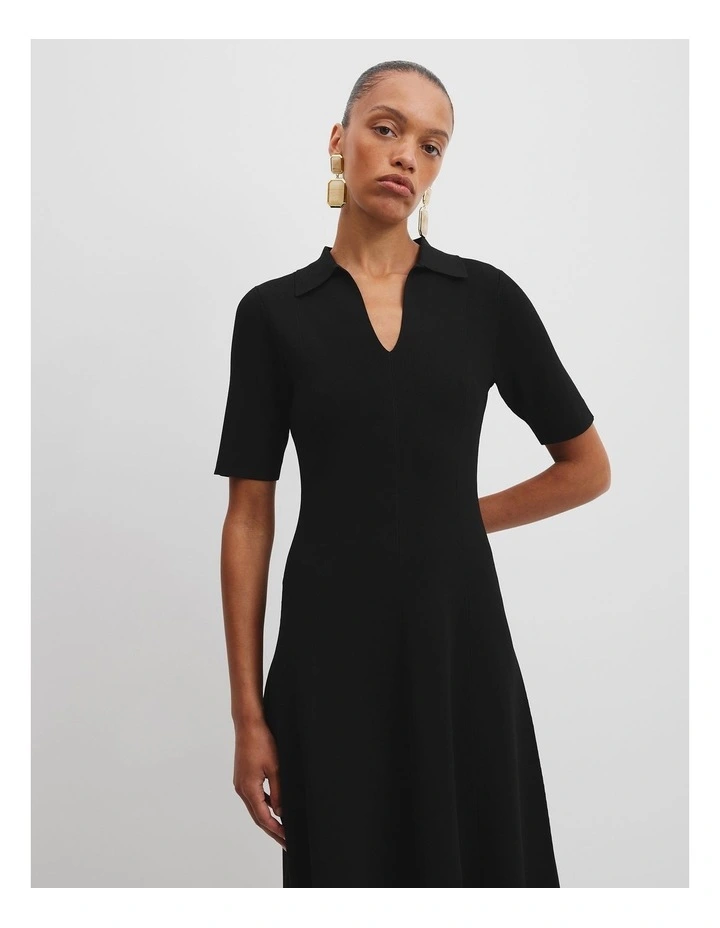 Compact Midi Knit Dress in Black image 3