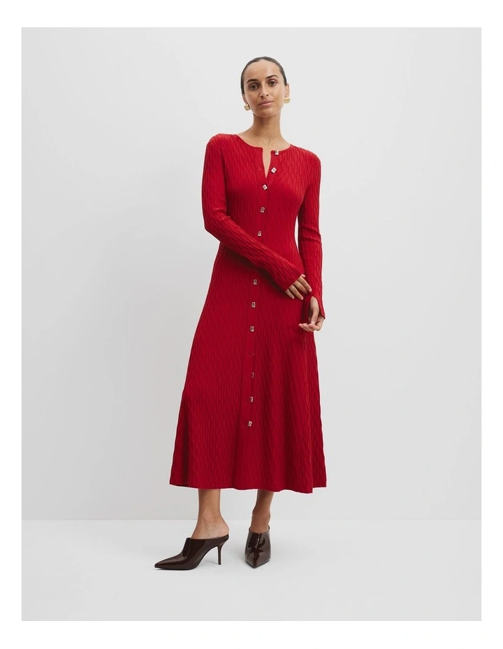 Pattern Knit Midi Dress in Cherry image 1
