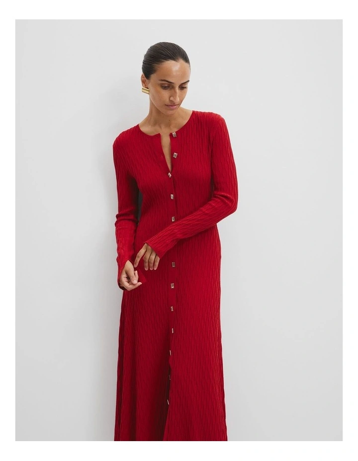 Pattern Knit Midi Dress in Cherry image 3