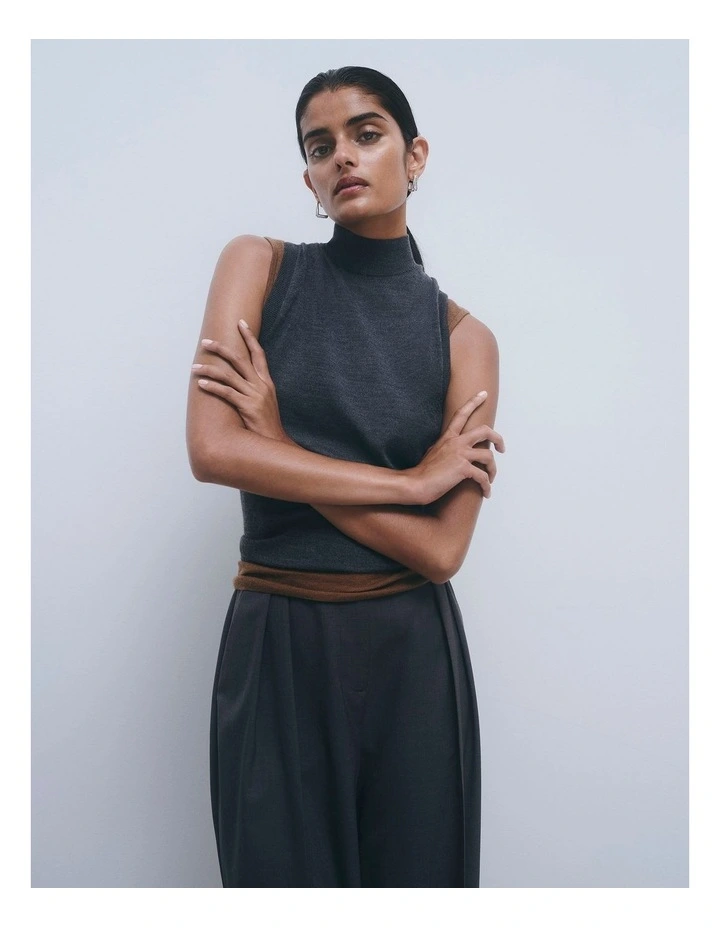 Australian Merino Wool Mock Neck Knit in Carbon Marle image 2