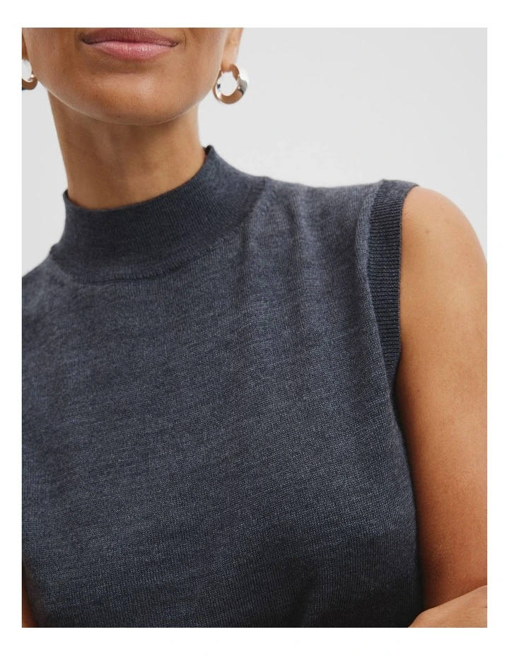 Australian Merino Wool Mock Neck Knit in Carbon Marle image 3