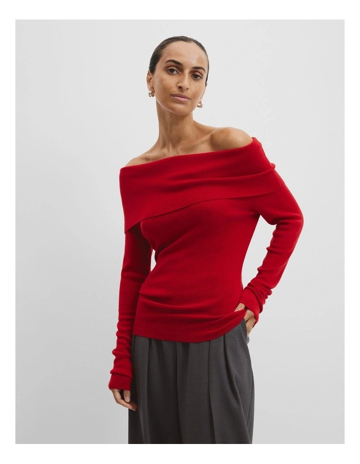 Off-shoulder Detail Knit in Cherry image 1