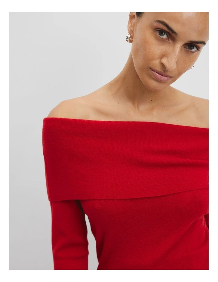 Off-shoulder Detail Knit in Cherry image 2