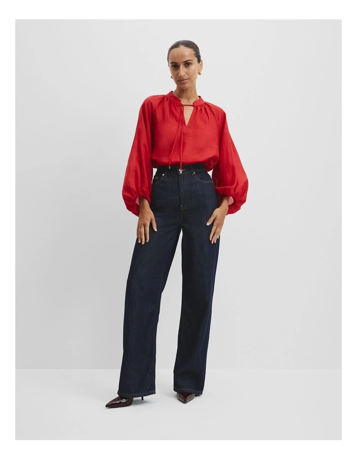 Ramie Long Sleeve Blouse in Cherry image 1