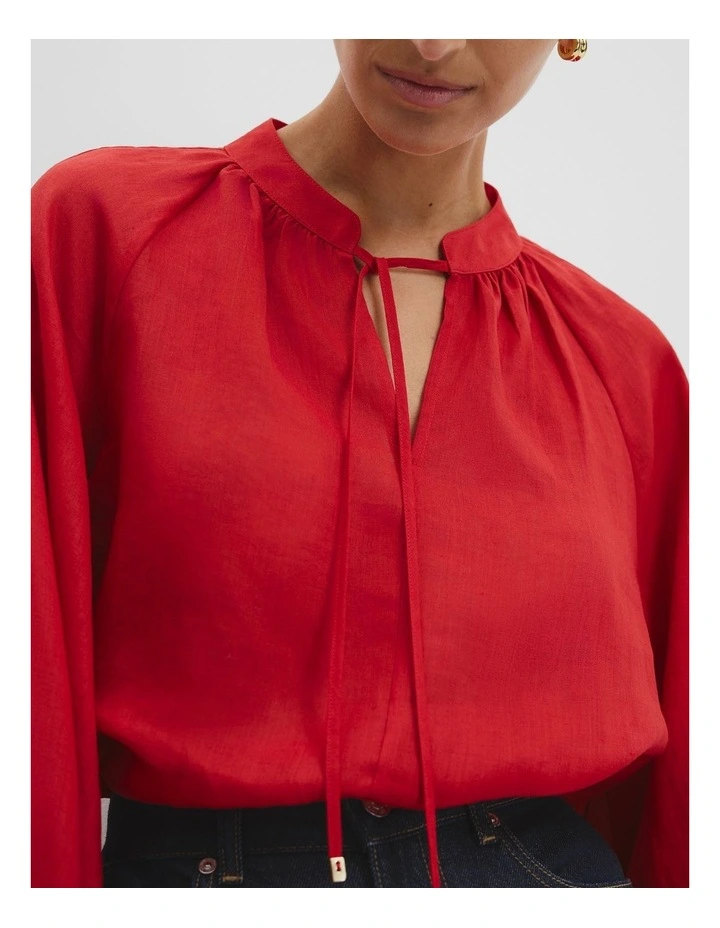 Ramie Long Sleeve Blouse in Cherry image 2