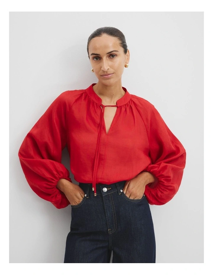 Ramie Long Sleeve Blouse in Cherry image 3