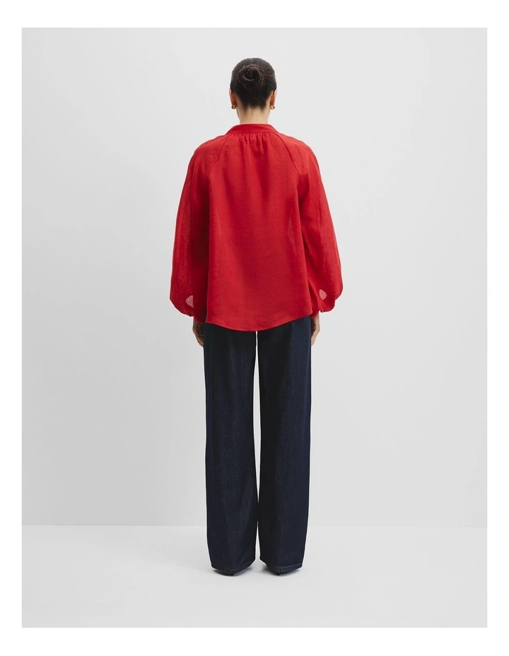 Ramie Long Sleeve Blouse in Cherry image 4