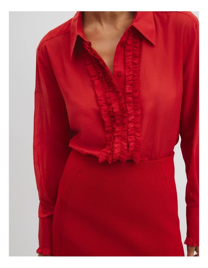 Ruffle Organza Shirt in Cherry image 2