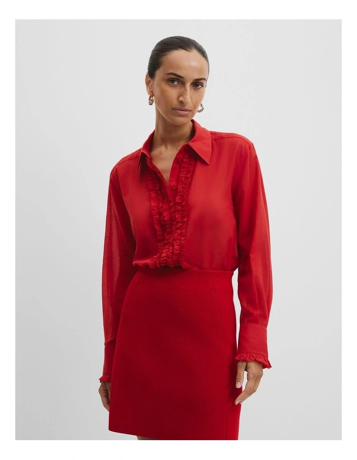 Ruffle Organza Shirt in Cherry image 3