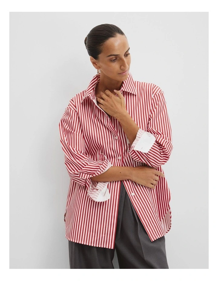Australian Cotton Stripe Oxford Shirt in Cherry image 1