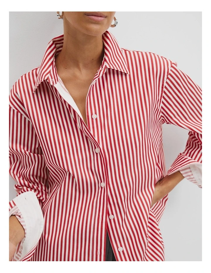 Australian Cotton Stripe Oxford Shirt in Cherry image 3