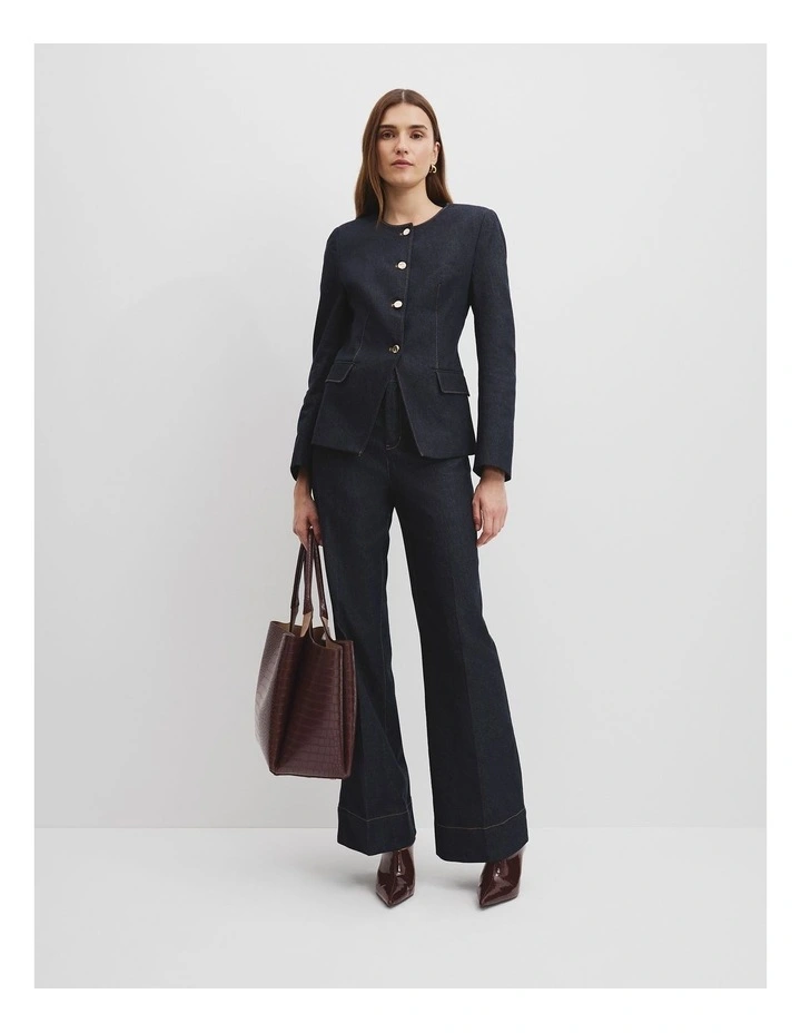 Contoured Denim Blazer in Indigo Rinse image 1