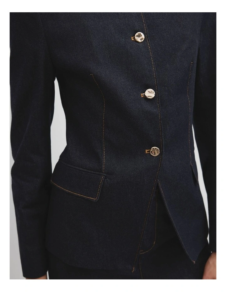 Contoured Denim Blazer in Indigo Rinse image 2