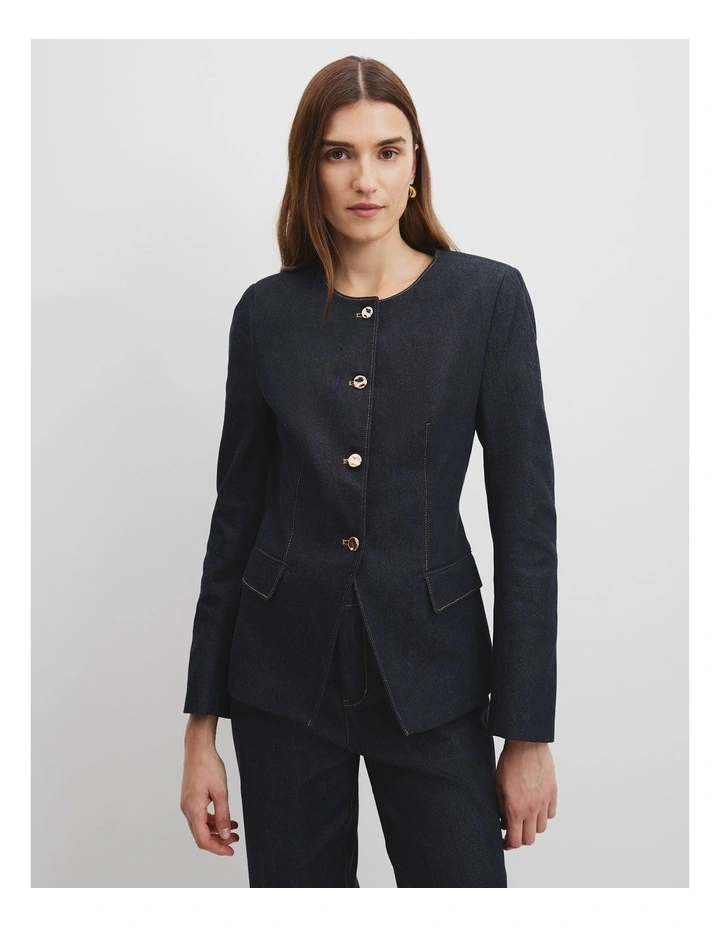 Country Road Contoured Denim Blazer in Indigo Rinse | MYER
